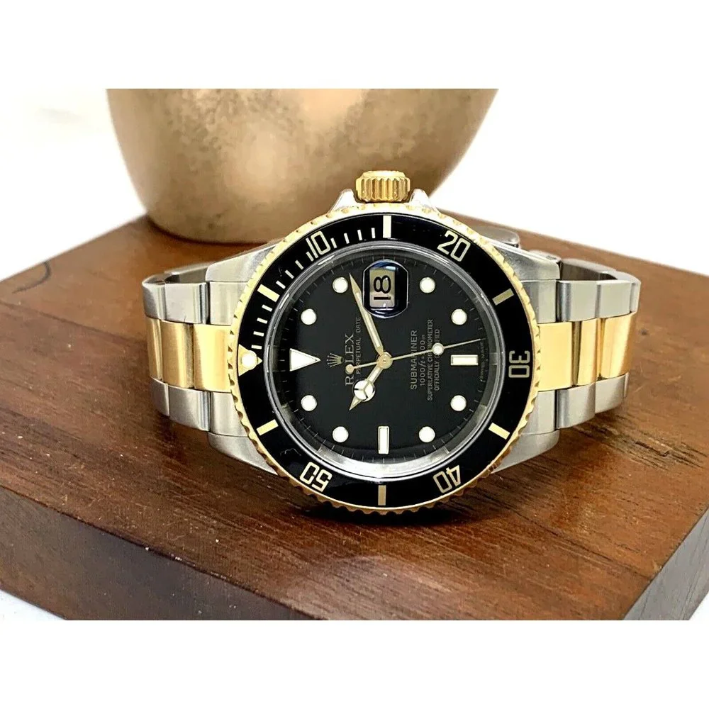 Rolex Men's Watch 16613 Submariner Automatic Black Dial Two Tone 18k Gold Steel